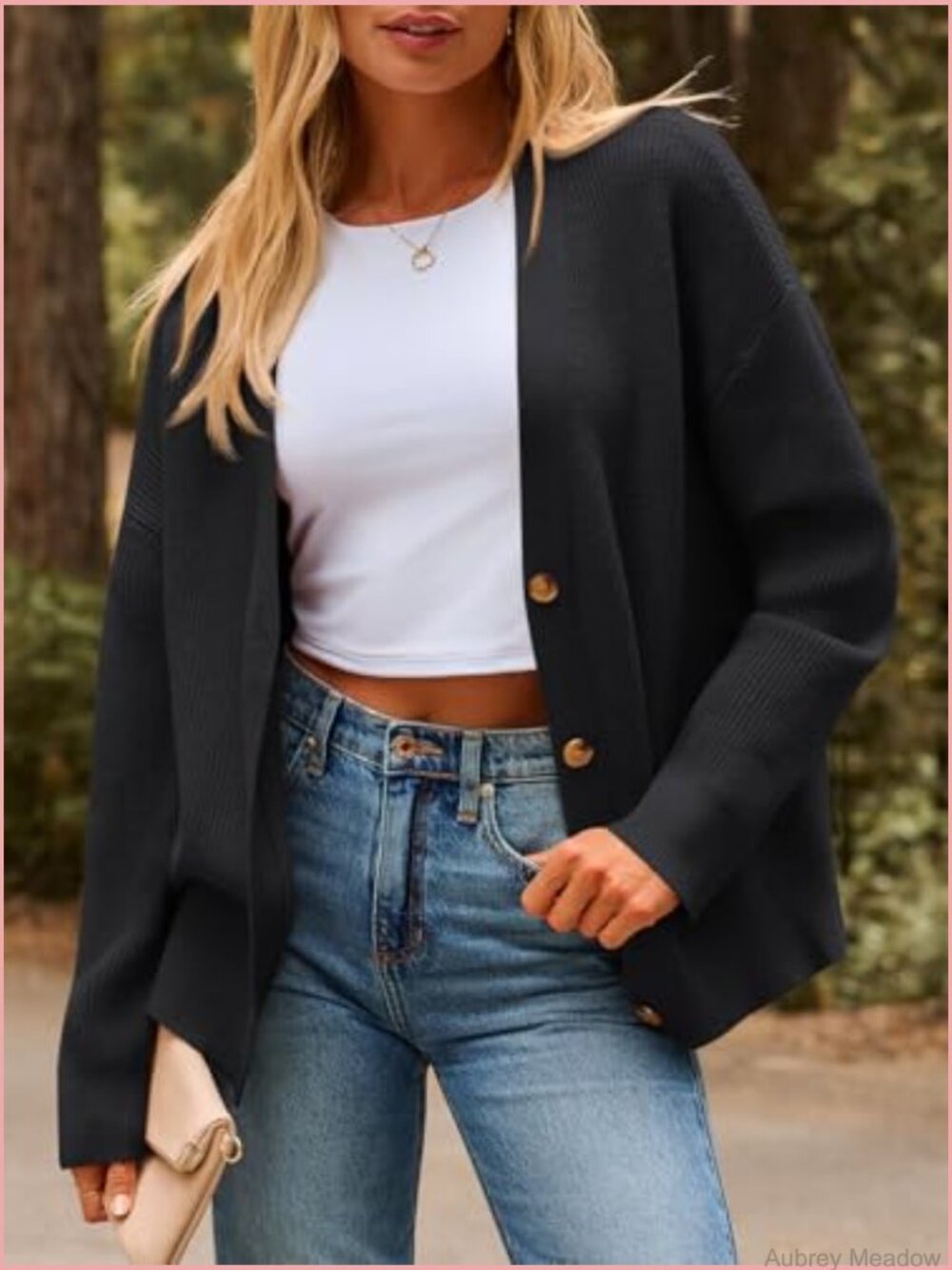 Oversized Lightweight Cardigan Open Front V-Neck Button Down Cozy Knit Sweater - Picture 2 of 6